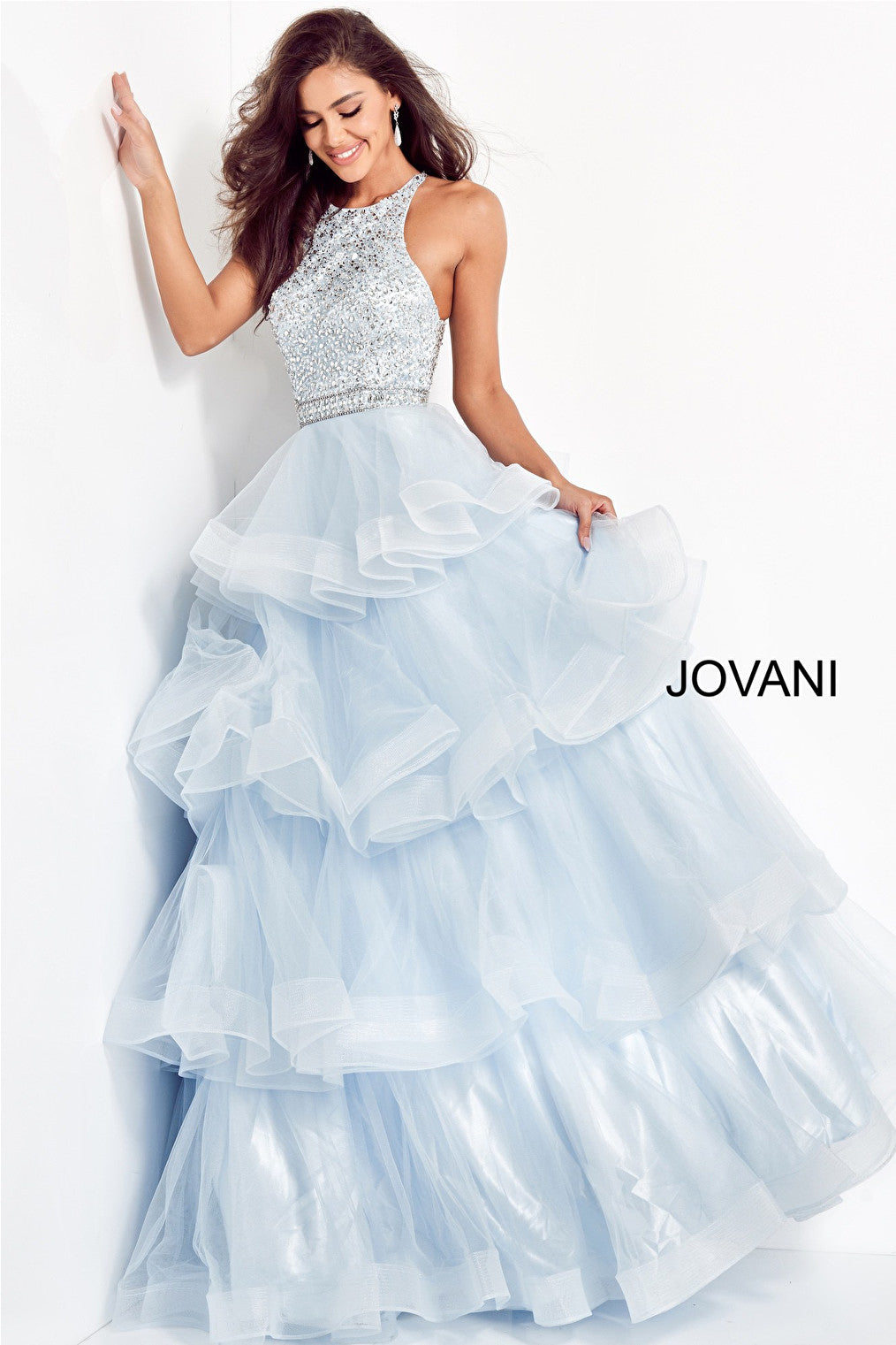 Light blue tulle prom ballgown 00461