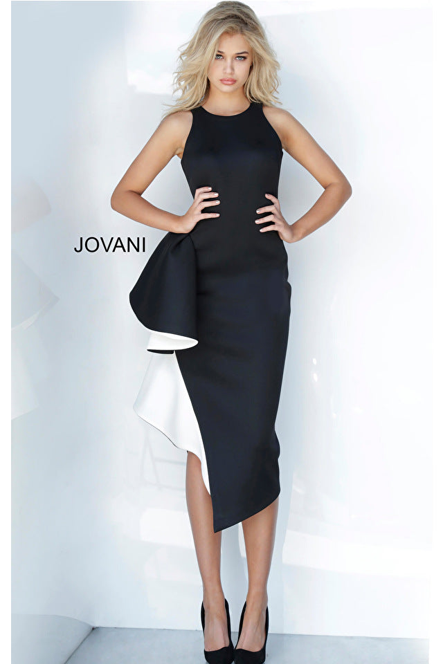 Jovani 00572 Black and White Elegant Fitted Cocktail Dress