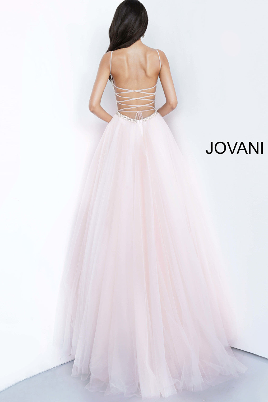 blush lace up back prom ballgown 00580