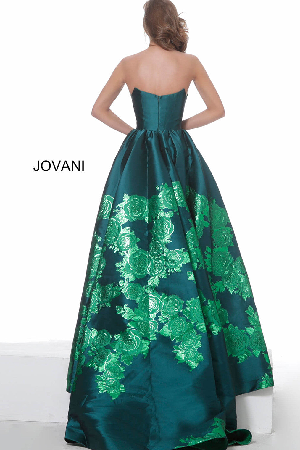 Green prom ballgown Jovani 02038 back view