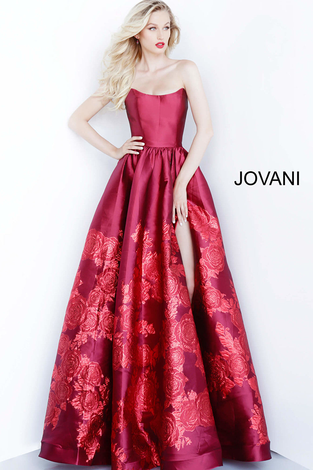 Red strapless Jovani ballgown 02038