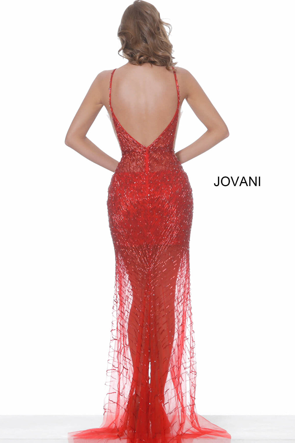 red backless embellished prom dress 02498