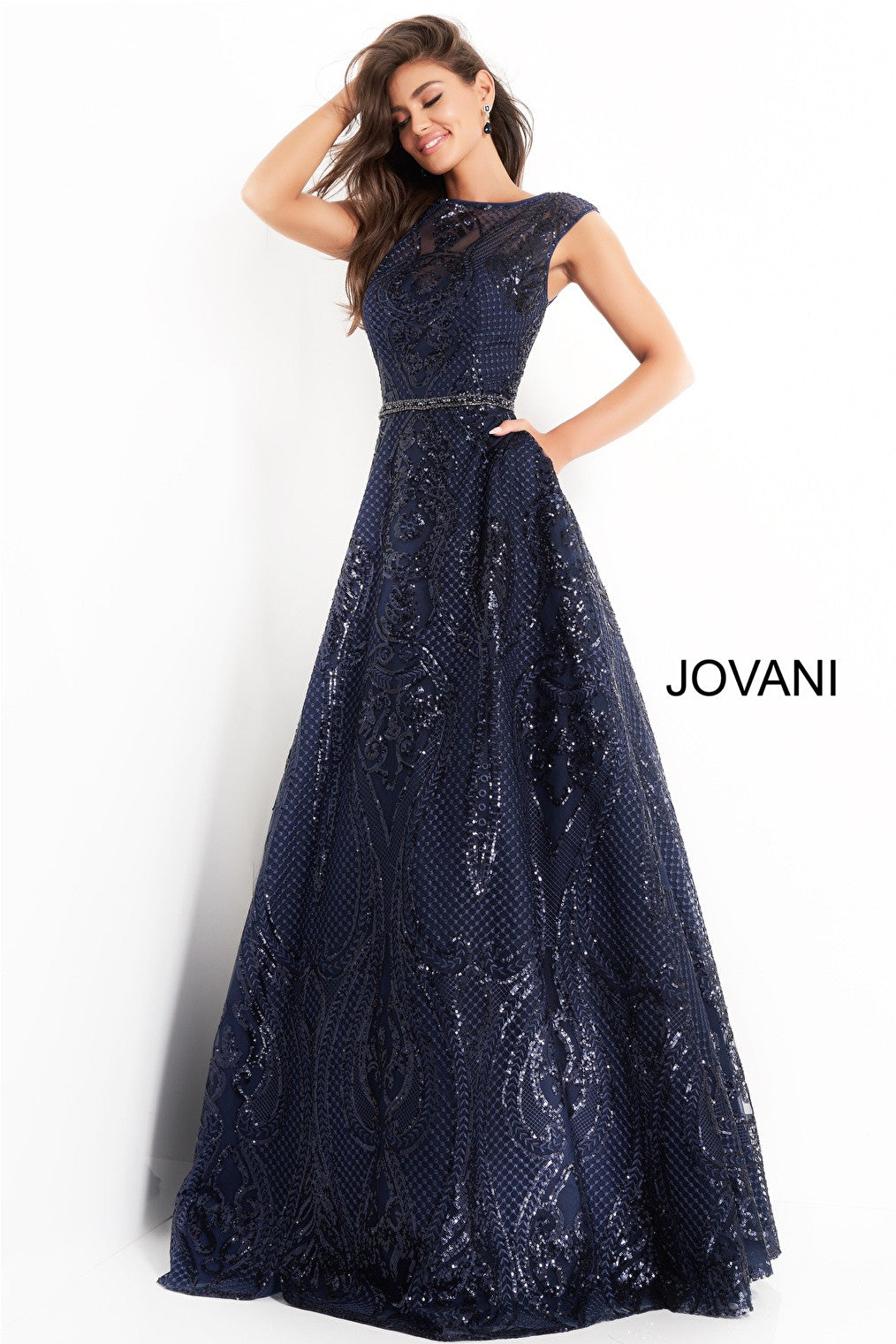 Navy A line MOB Jovani dress 02514