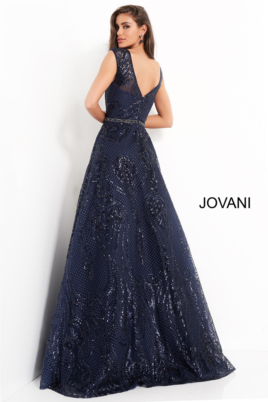 Navy V back MOB dress Jovani 02514