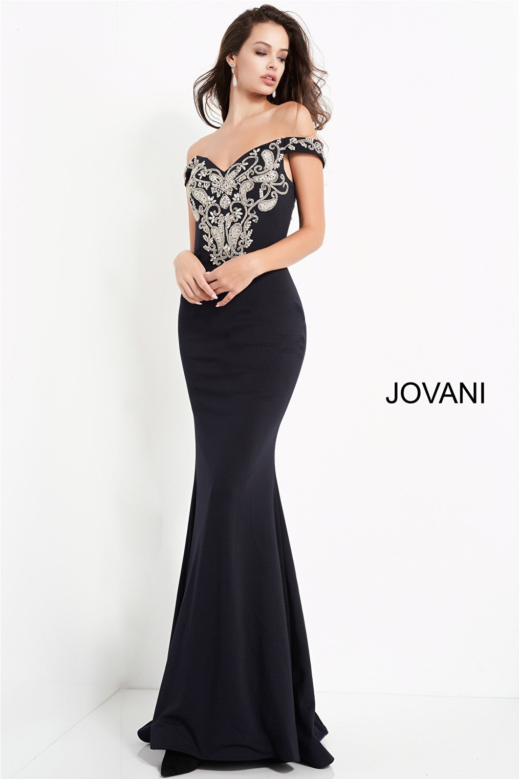 Navy embellished evening Jovani dress 02576