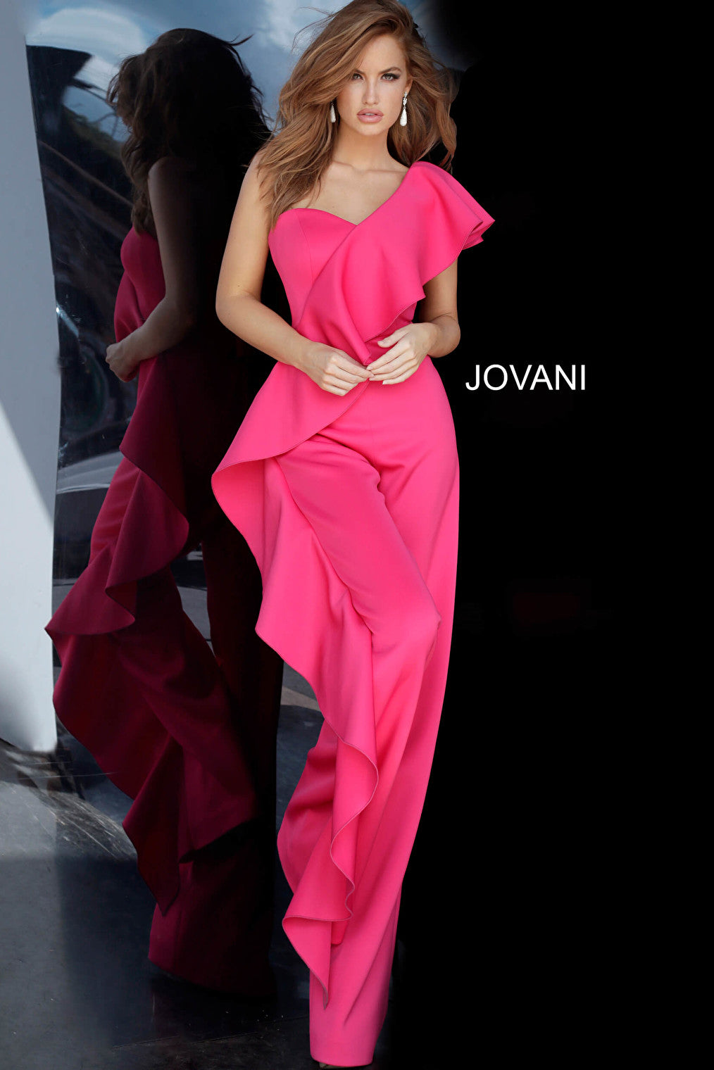 Fuchsia ruffle prom jumpsuit 02617