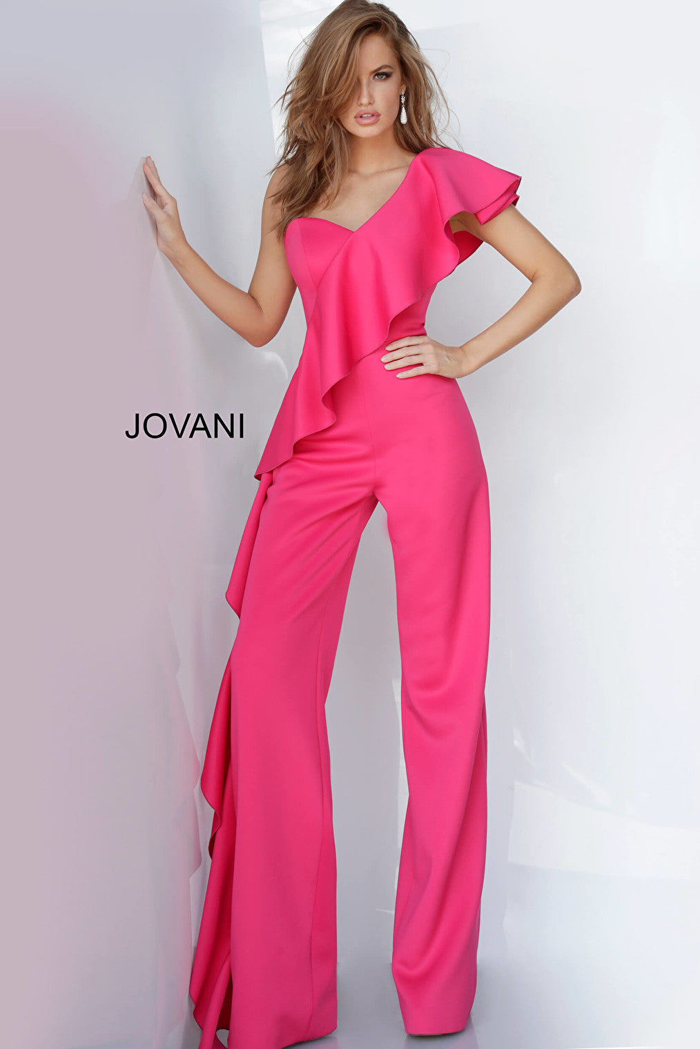 fuchsia one shoulder prom jumpsuit 02617