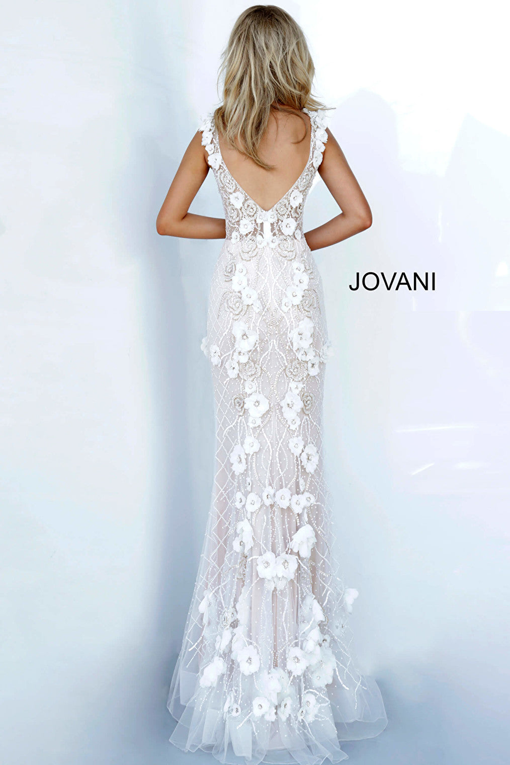 Ivory nide V back evening dress Jovani 02773