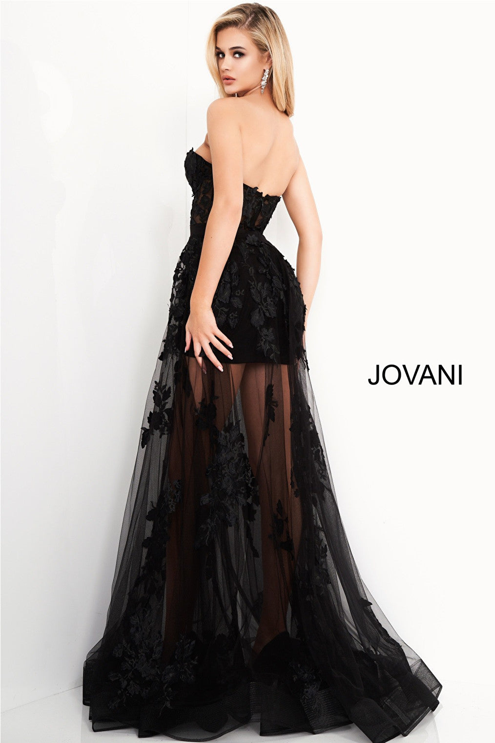 Black sheer overskirt Jovani 02845