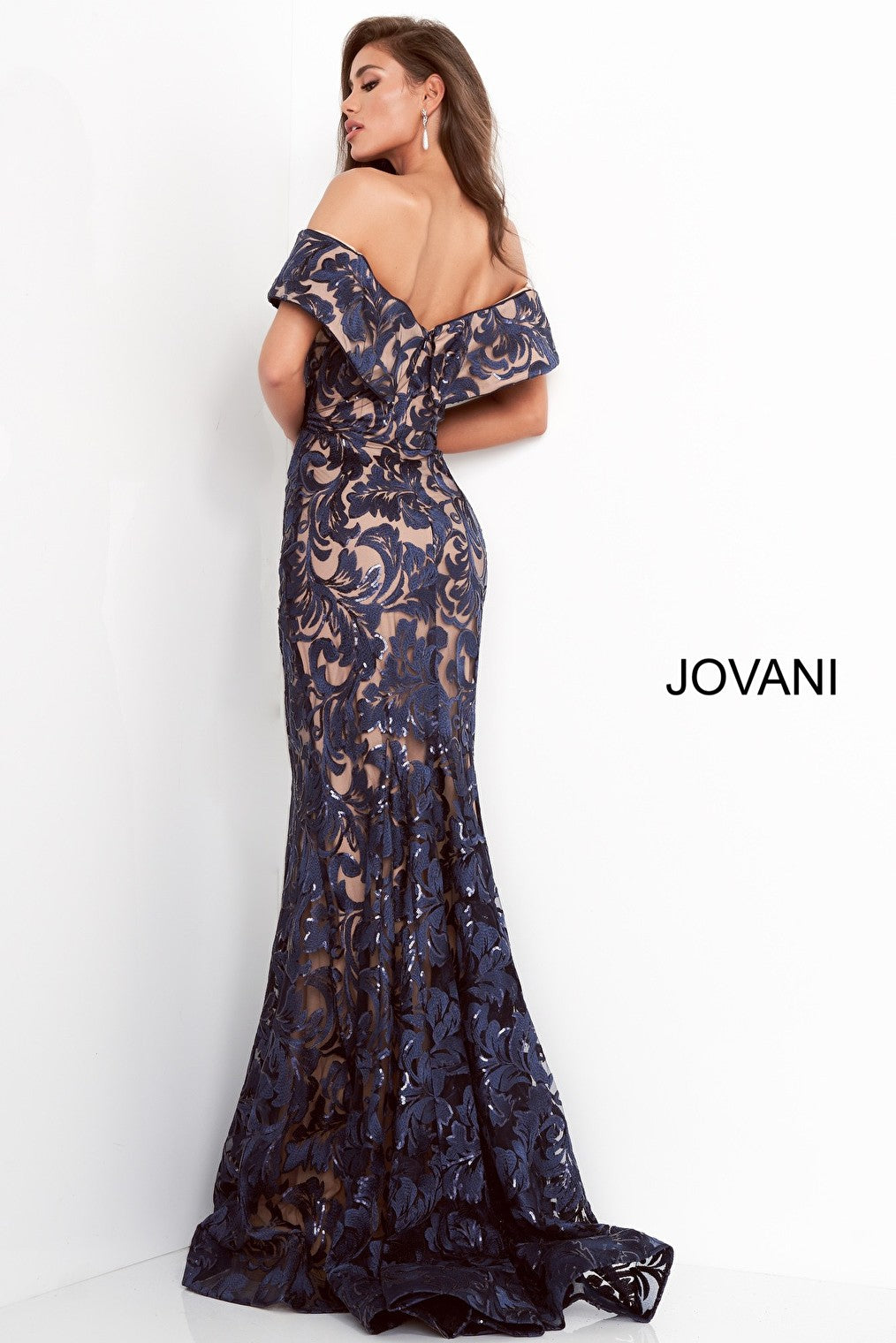 Navy evening dress Jovani 02912 back view