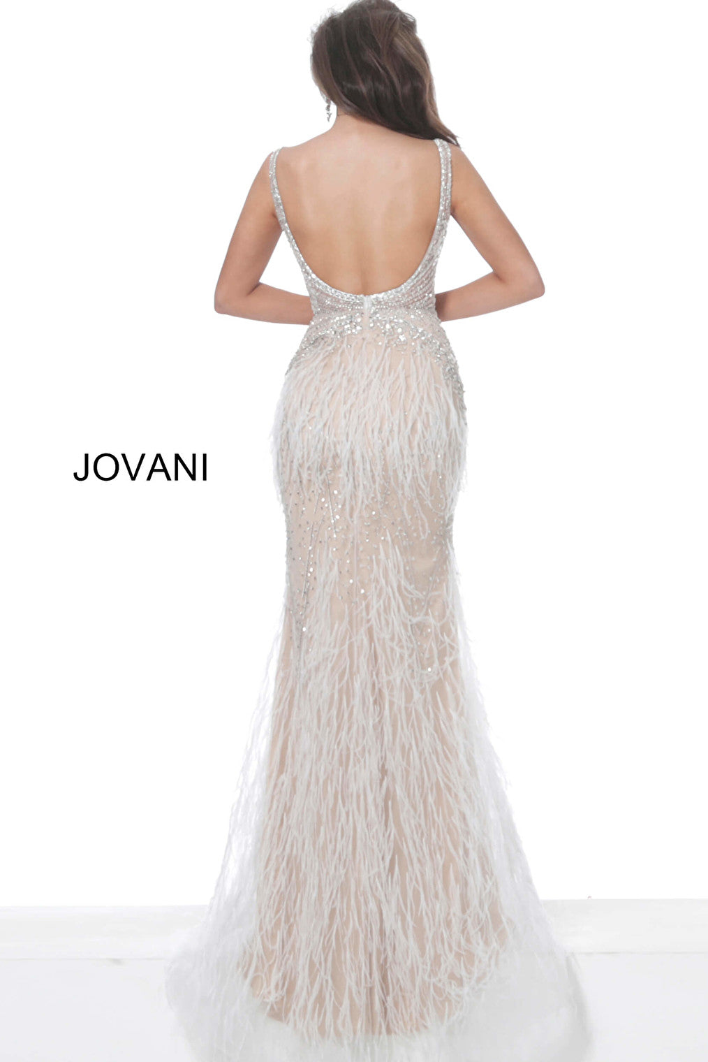 Off white scoop back evening dress Jovani 03023