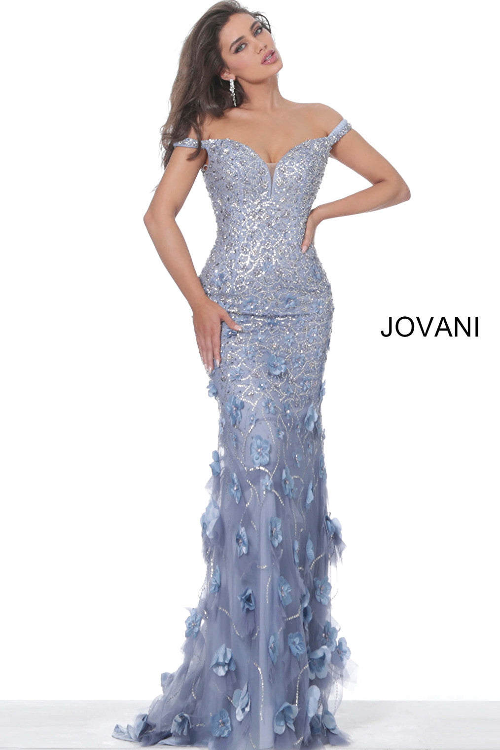 Violet plunging neckline evening dress Jovani 03191