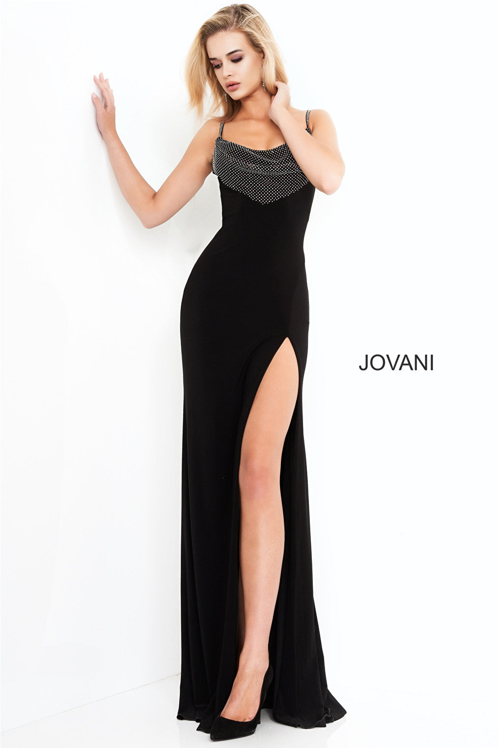 Black velvet Jovani evening dress 03251