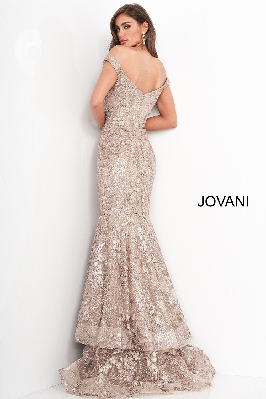 Taupe lace mother of the bride Jovani dress 03264