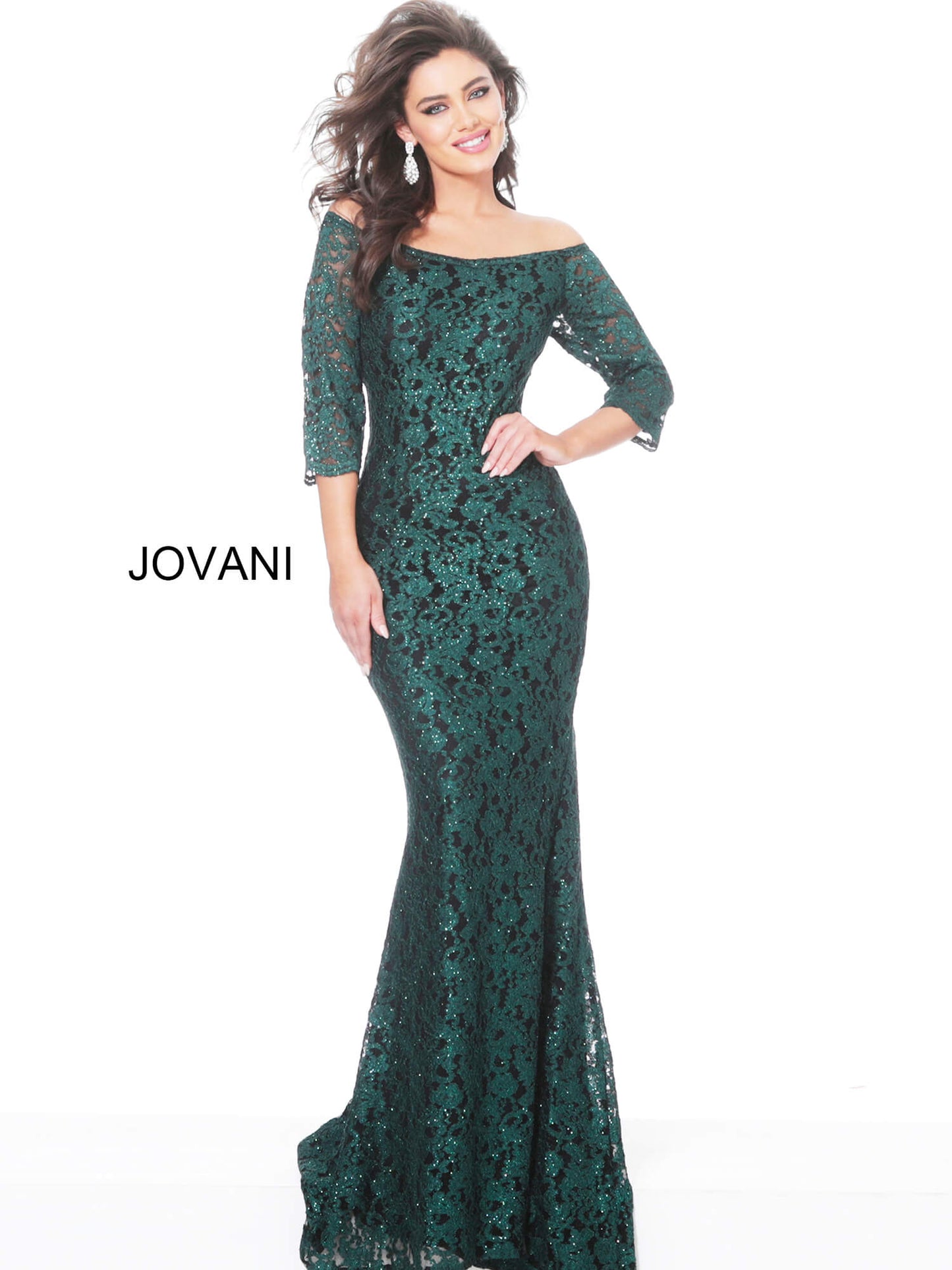 Hunter black off the shoulder evening dress Jovani 03349