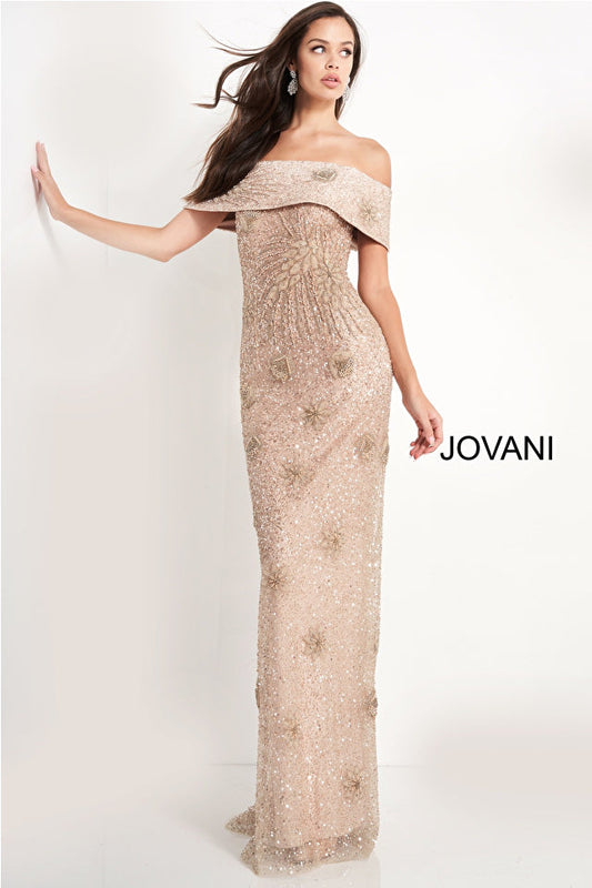 Jovani 03412 Off the Shoulder Beaded Evening Dress