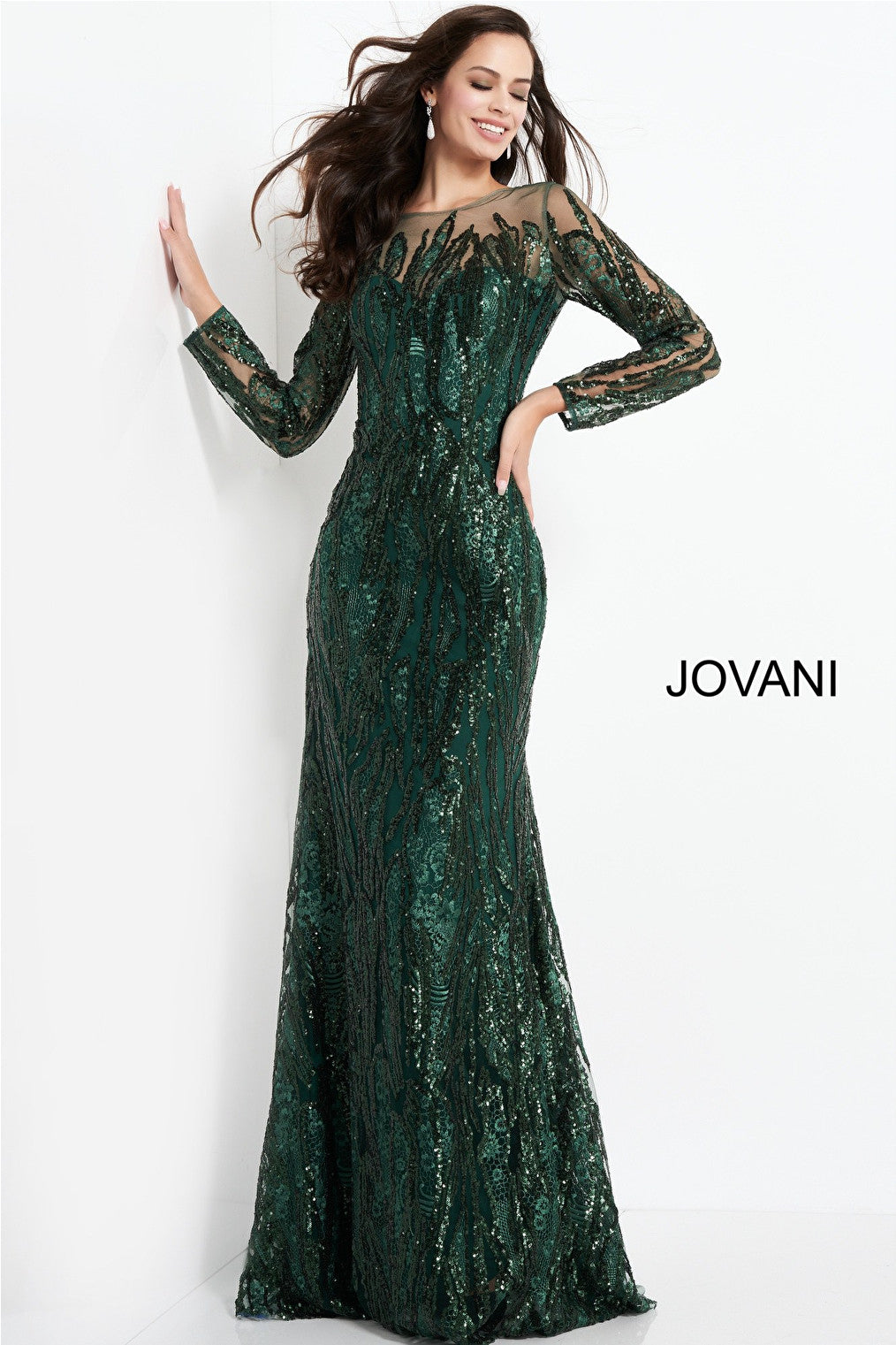 Long sleeve green mother of the bride dress 03936