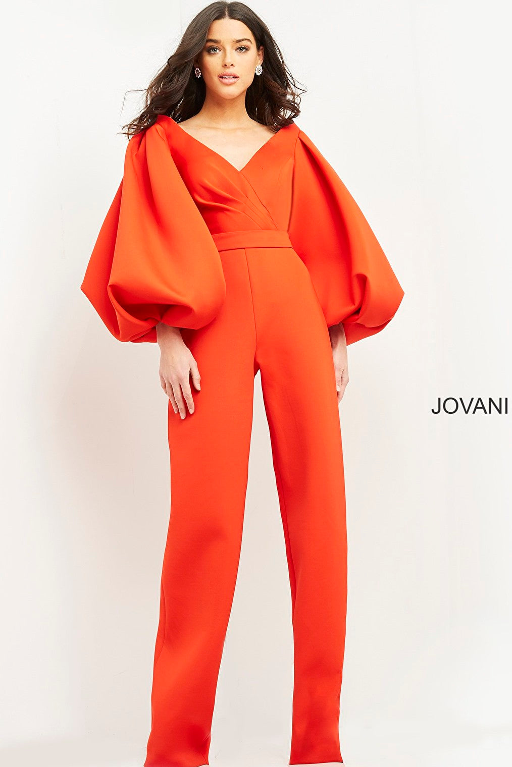 Tomato bubble sleeve jumpsuit Jovani 04372