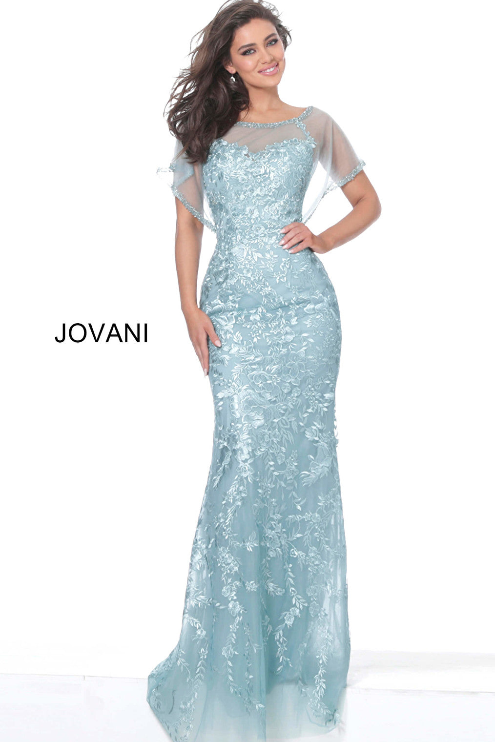 Mint embroidered evening dress Jovani 04458