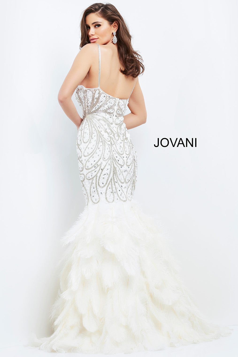 Off white open back beaded dress 04625