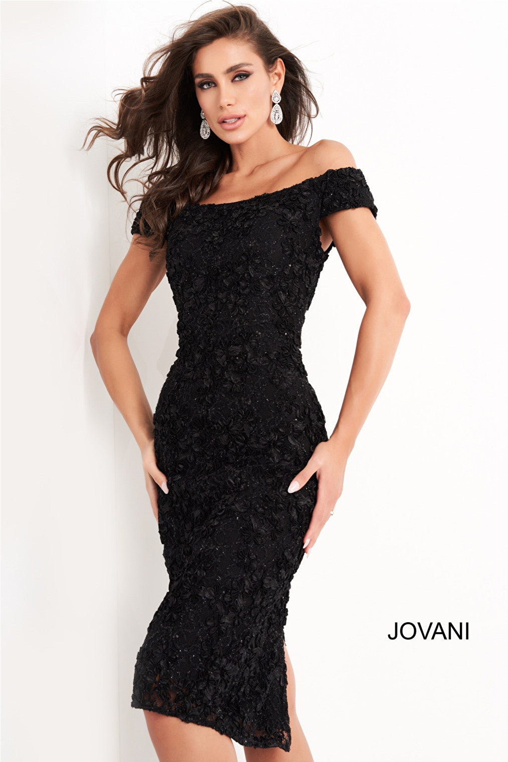 off the shoulder black dress 04763