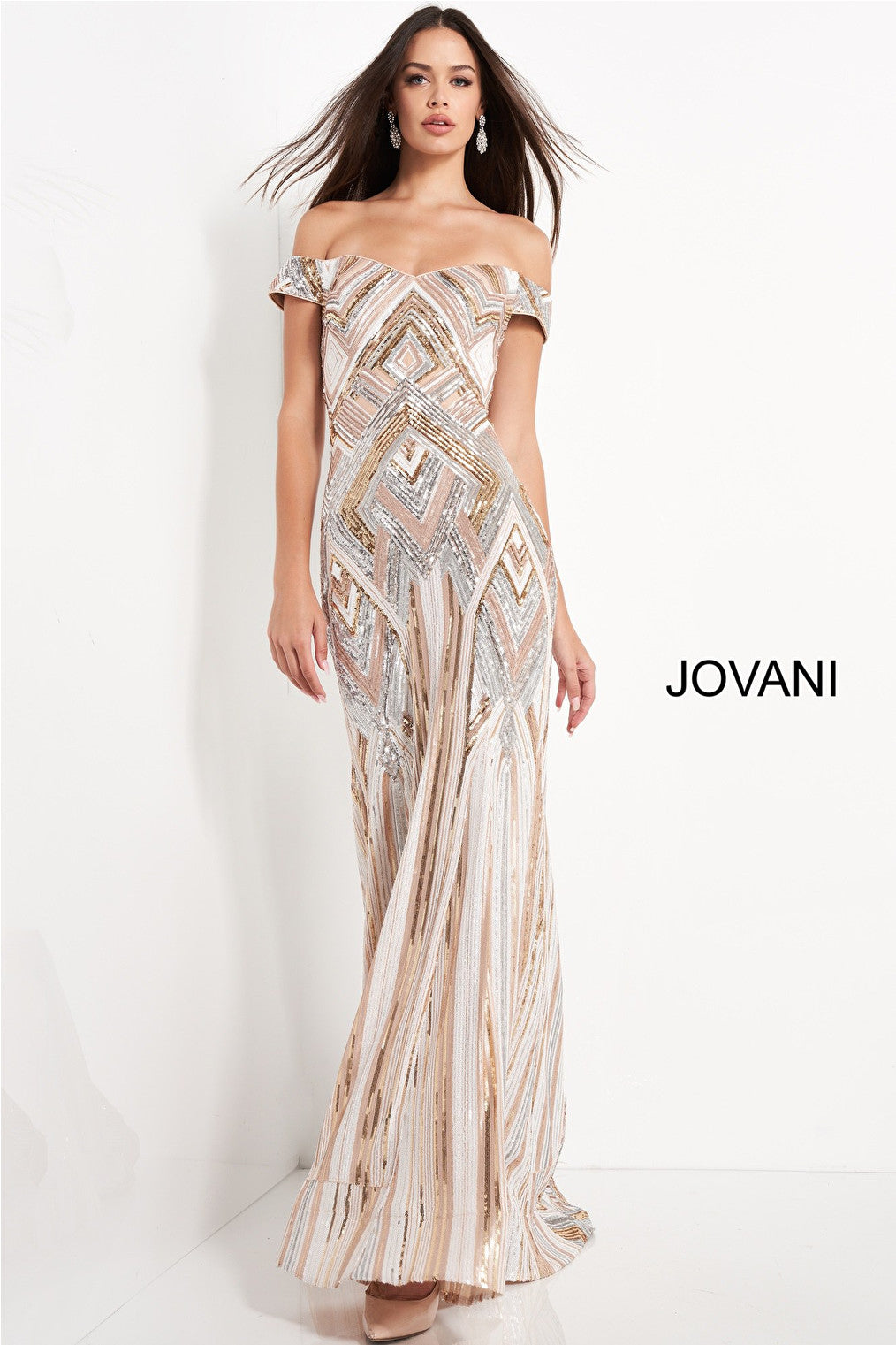 Nude multi sequin Jovani evening dress 04813