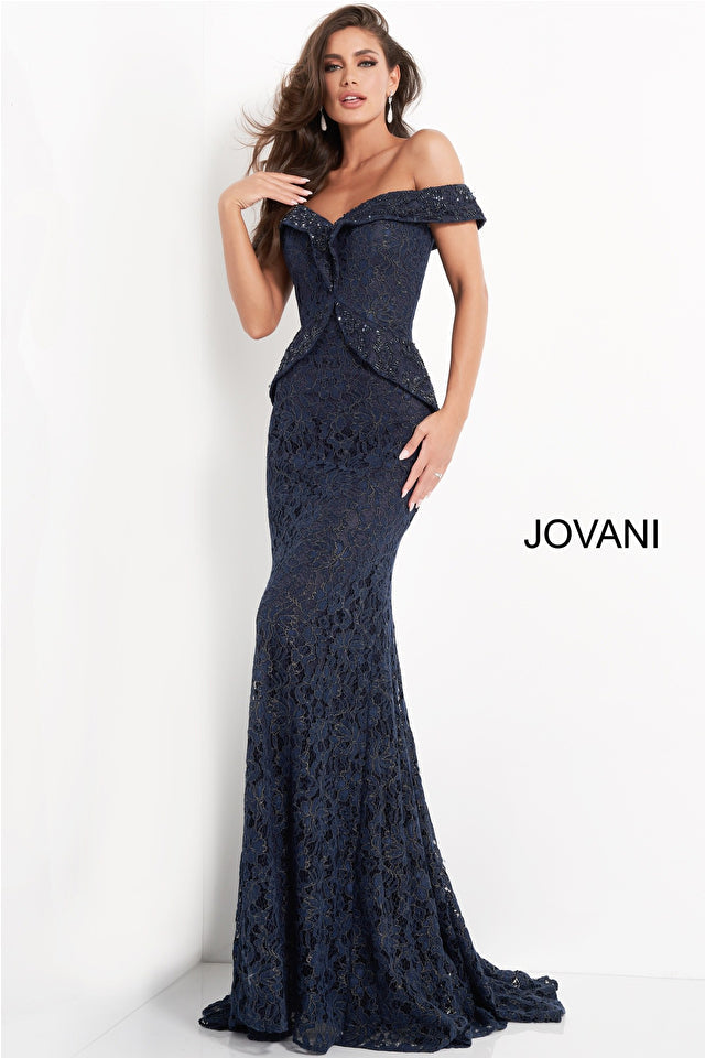 Jovani 05059 Off the Shoulder Embellished Mother of the Bride Dress