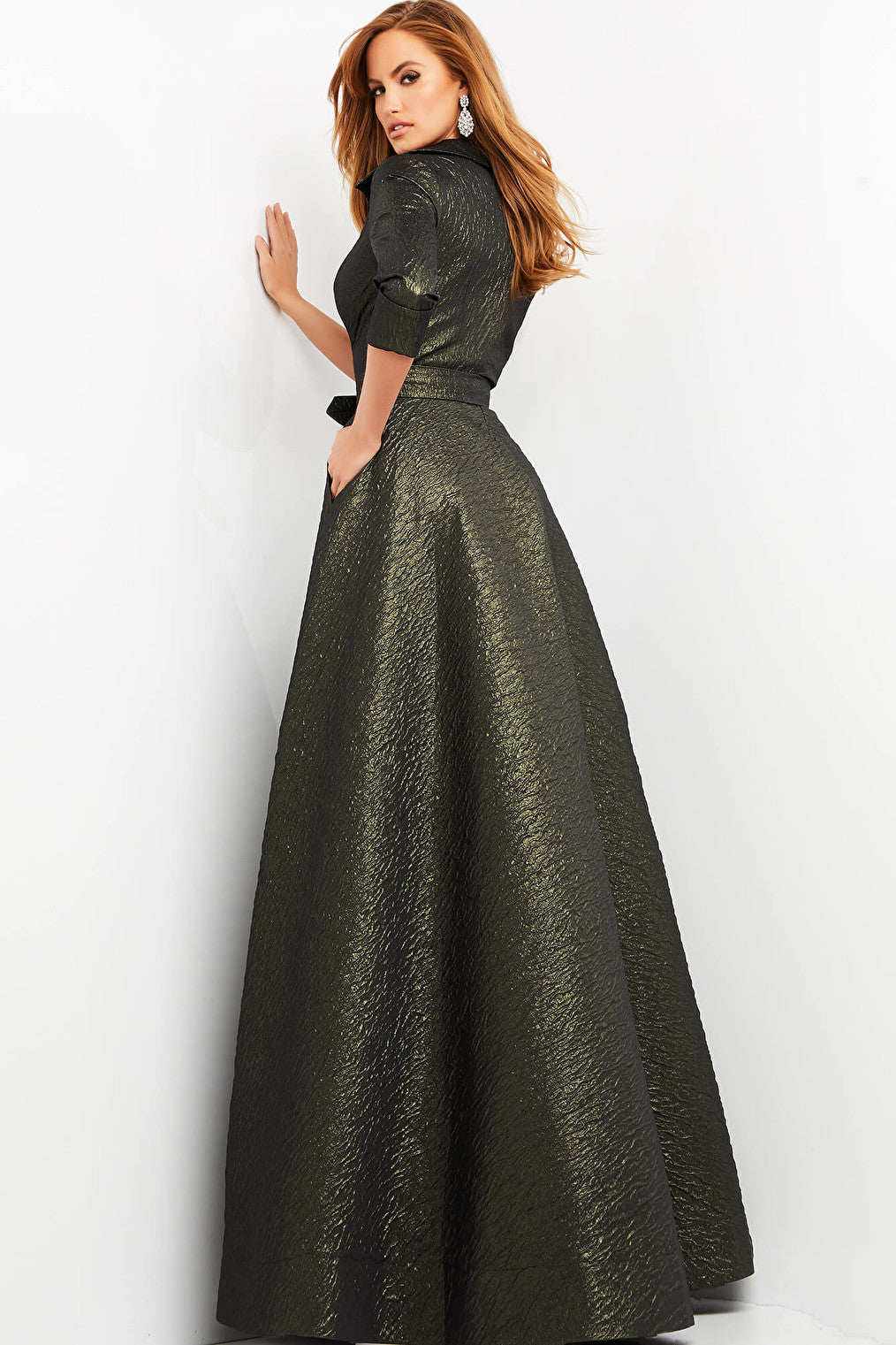 v neckline olive dress 05075