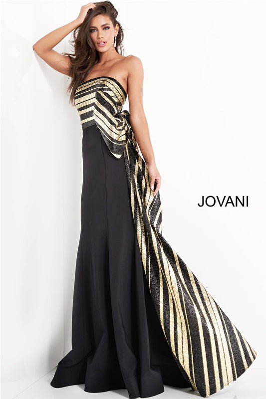 Jovani 05084 Black Gold Strapless Mermaid Evening Gown