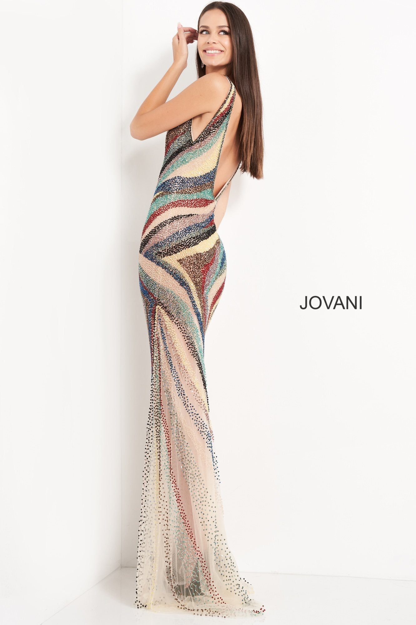 Sheer bottom multi evening dress Jovani 05560