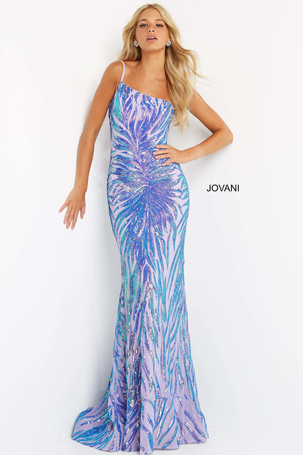 Iridescent blue sequin prom dress 05664