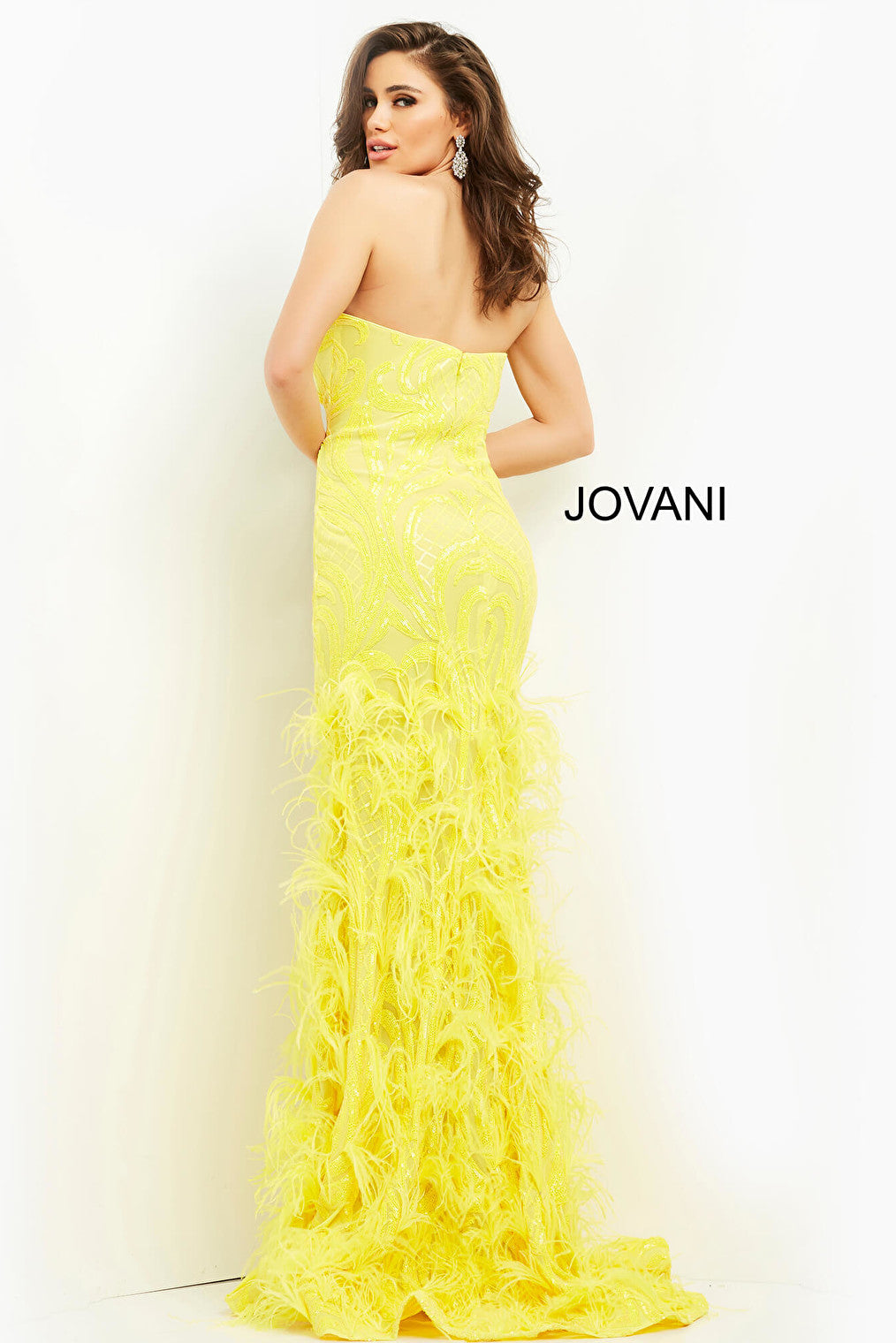 Yellow strapless Jovani prom dress 05667