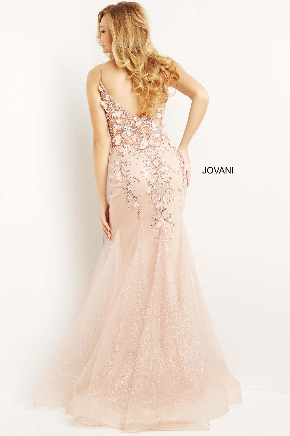 Sexy Sheer bodice blush prom dress 05839