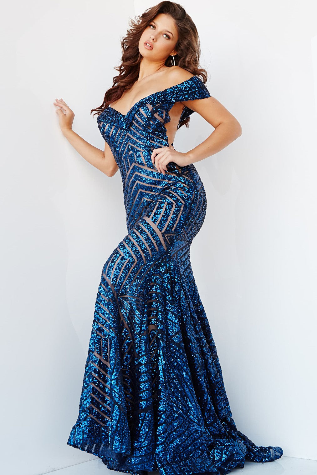 navy beaded prom dress 06068