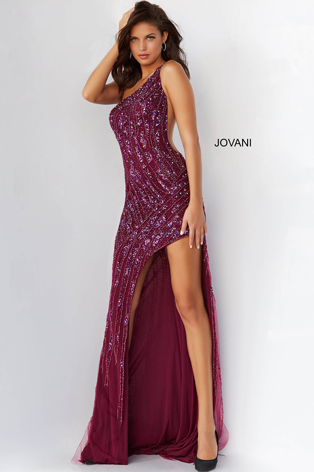 plum high slit dress 06346