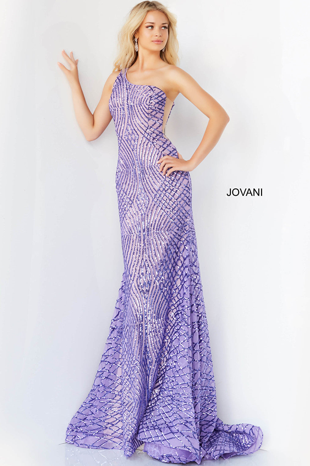 Lilac one shoulder sequin dress 06517