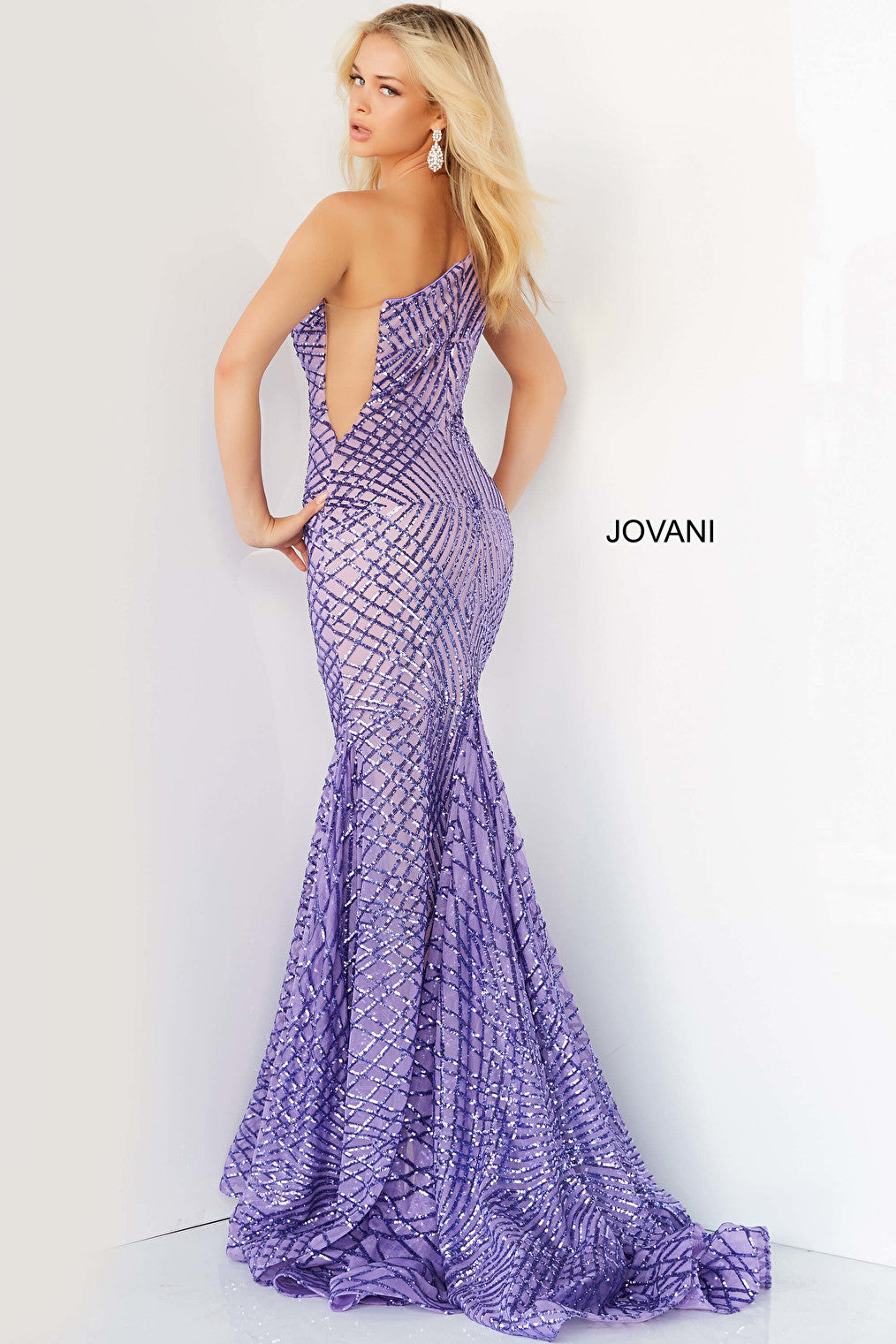 Sweeping train lilac prom dress 06517