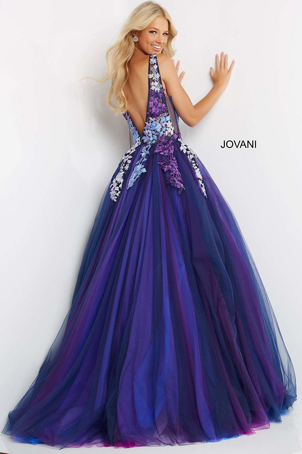 Navy multi Jovani prom ballgown 06807