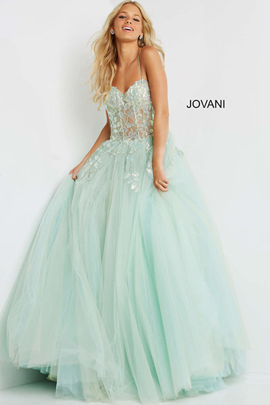 Jovani 06816 Mint Illusion Bodice Prom 2022 Ballgown