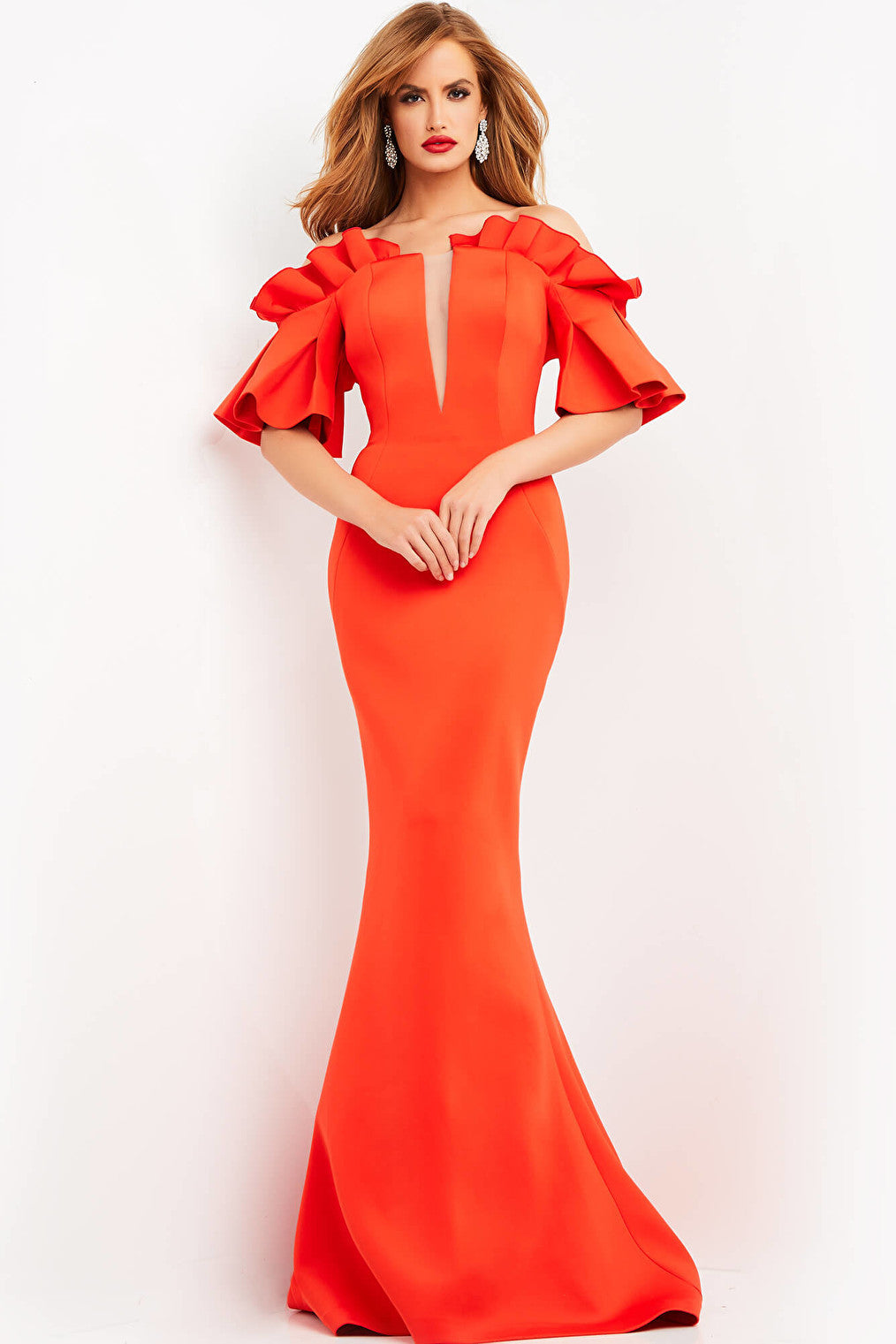 Tomato illusion neckline Jovani gown 06901