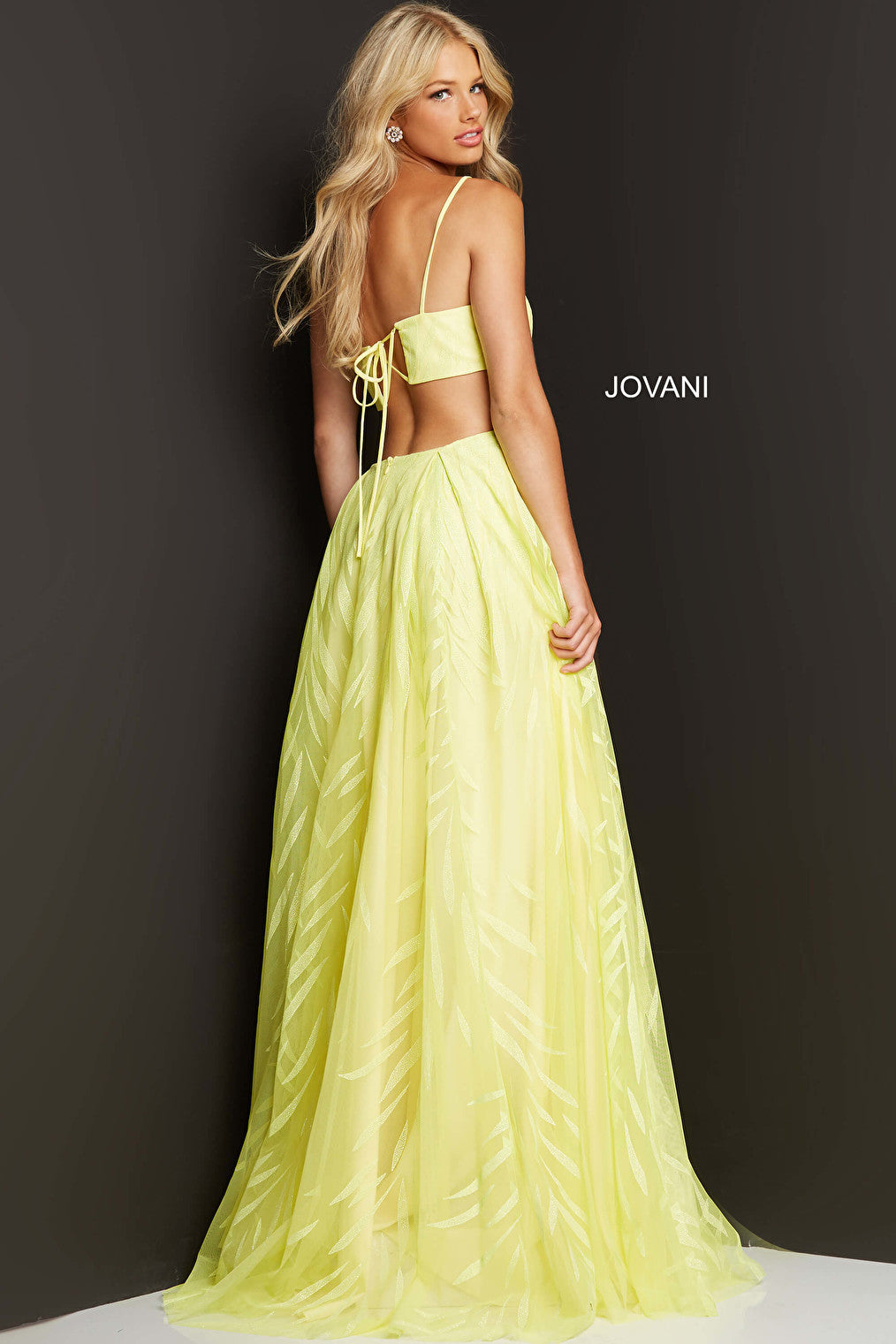 Yellow tie back prom dress 07251