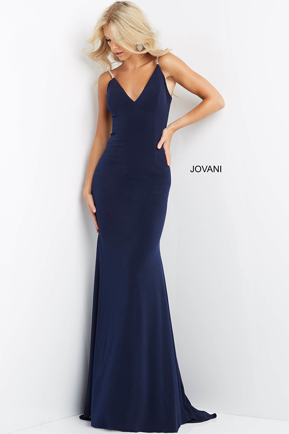 Navy V neck sheath dress 07297