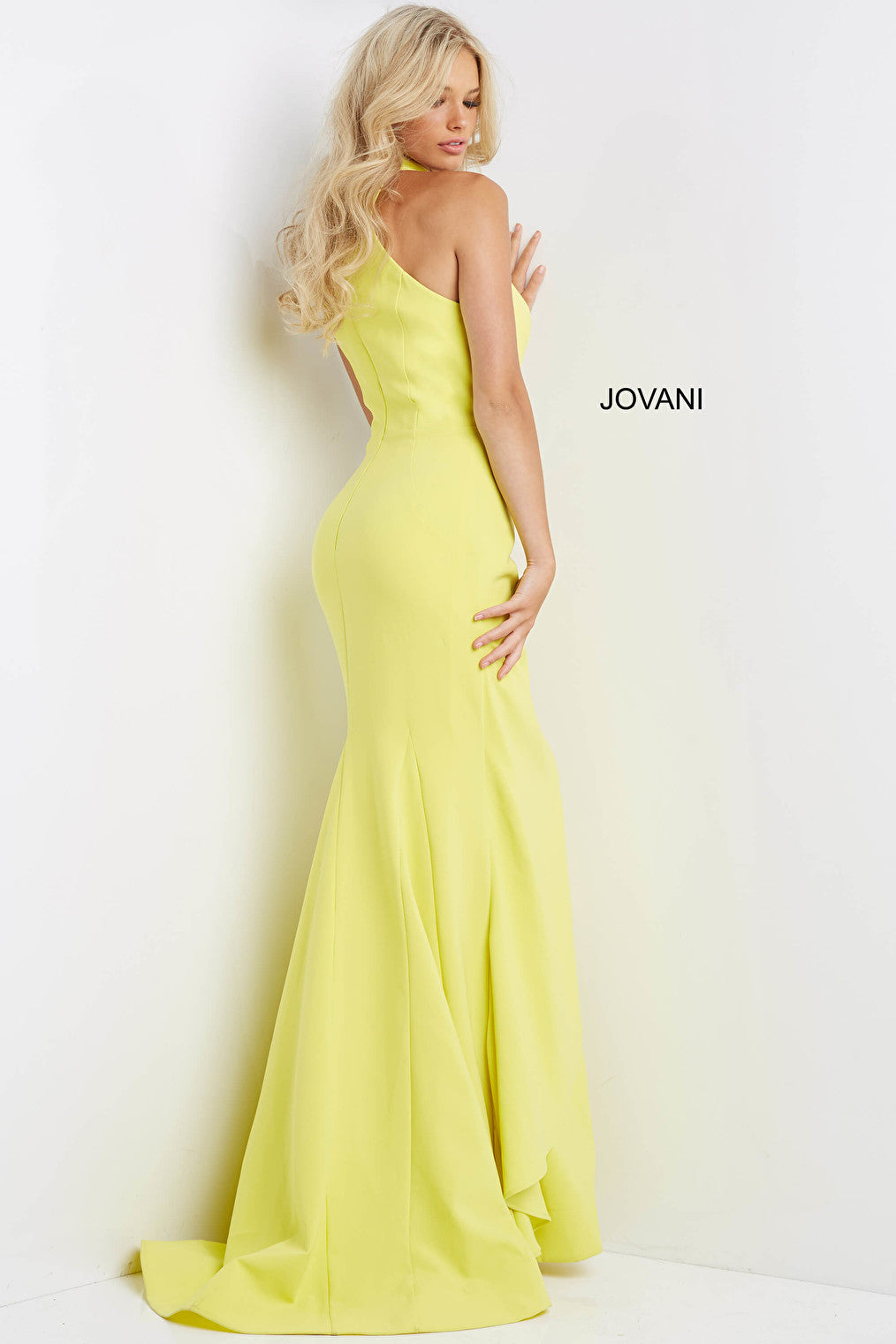 Yellow sweeping train prom dress 07301