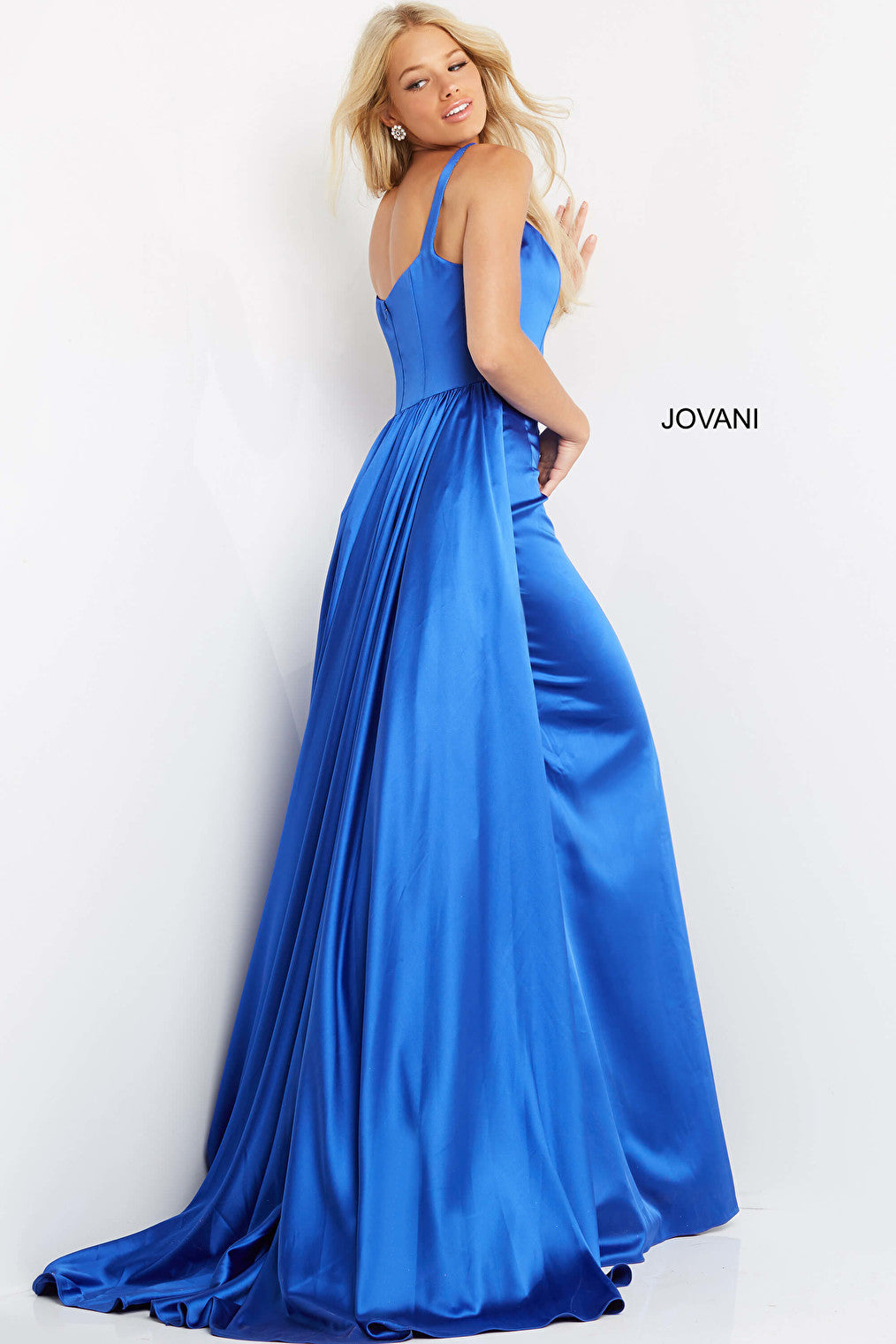 Floor length royal satin prom gown 07440