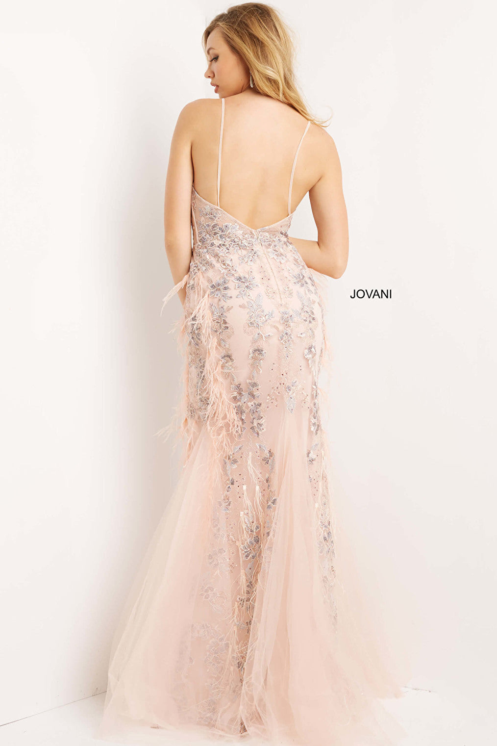 Blush spaghetti strap prom dress 07514