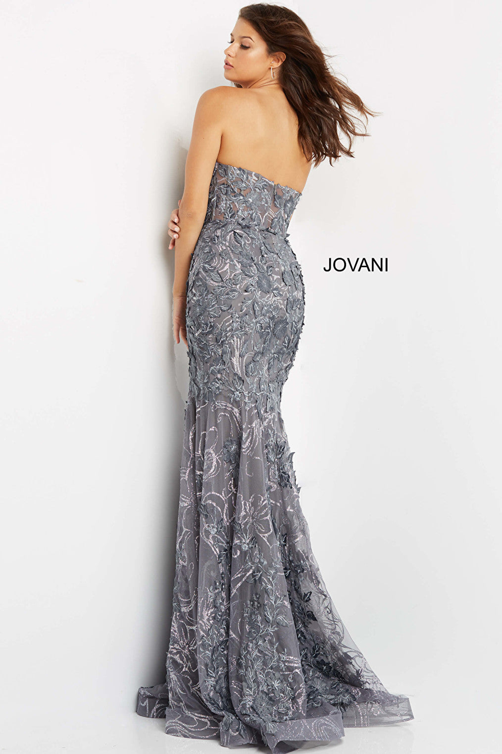 Gunmetal sweetheart neckline dress Jovani 07935