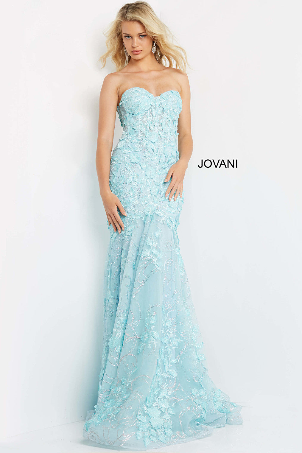 Mint strapless embellished prom dress 07935