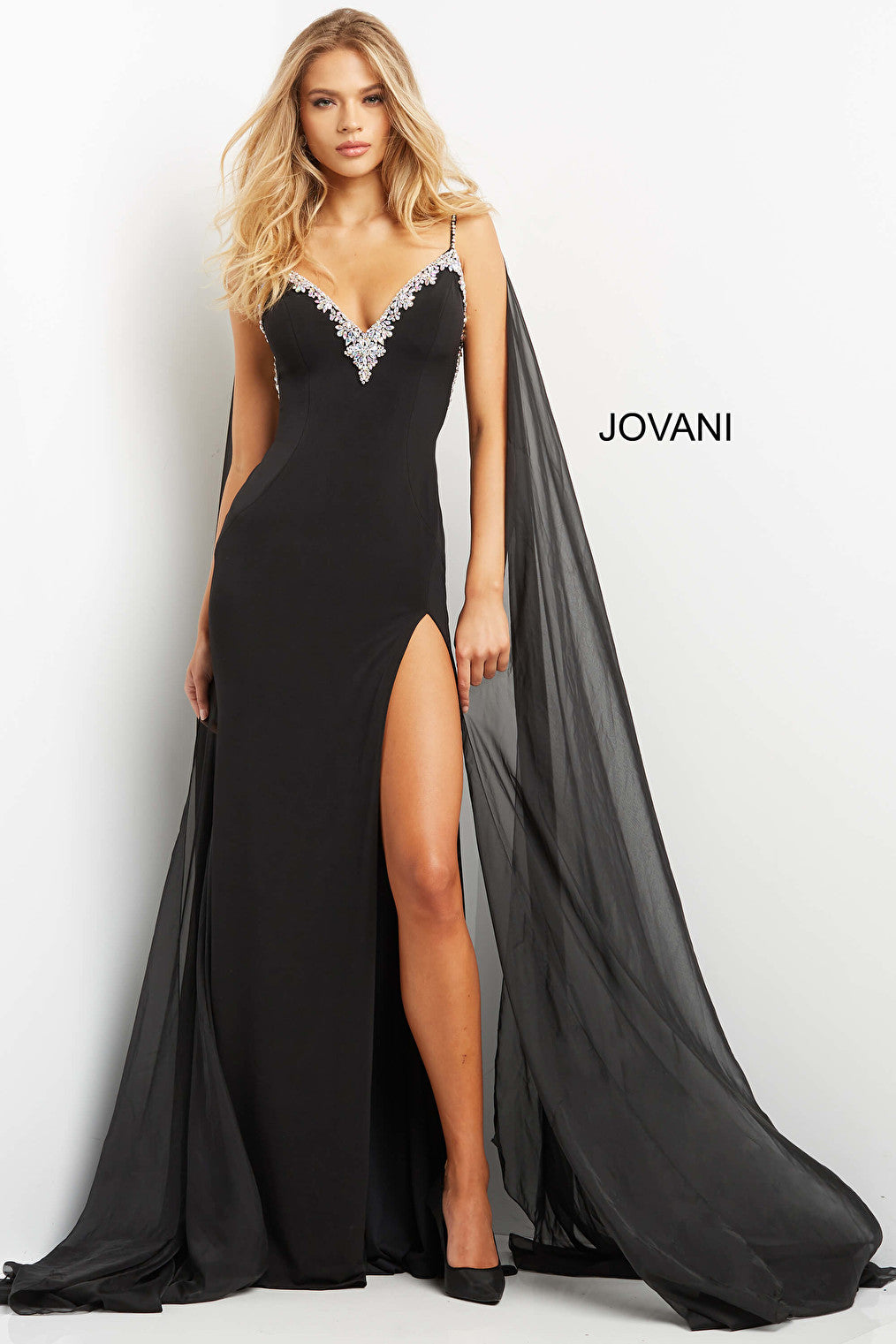 Black high slit prom dress 08022