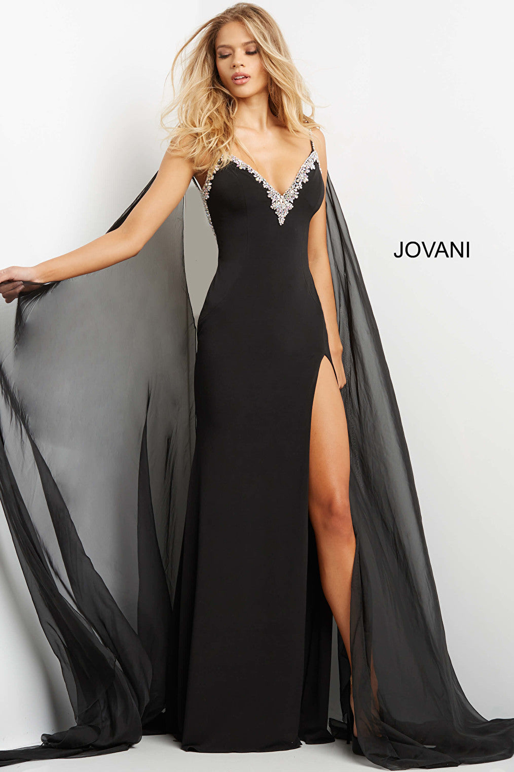 Embellished neckline black pageant dress 08022