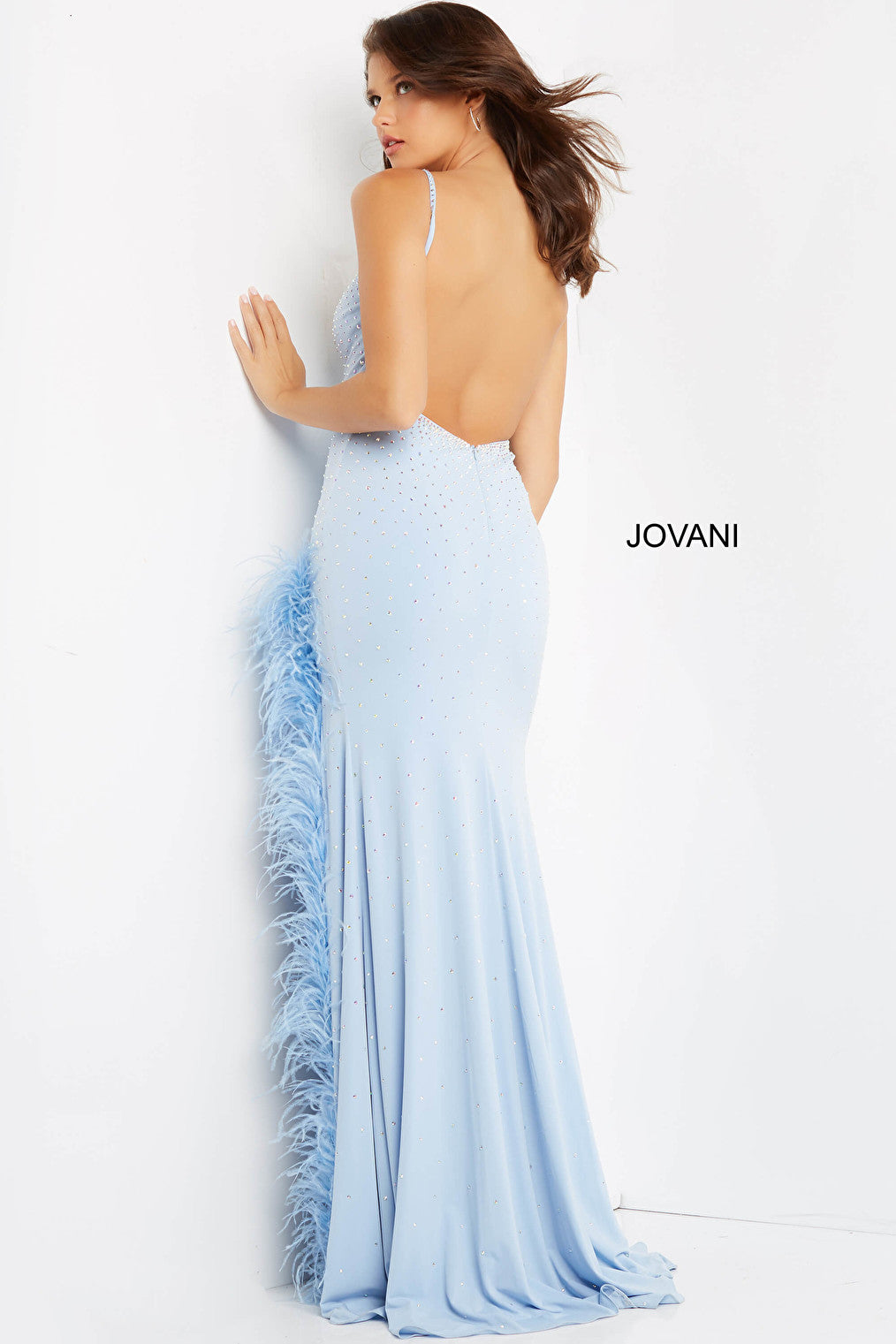 Light blue backless prom dress 08283